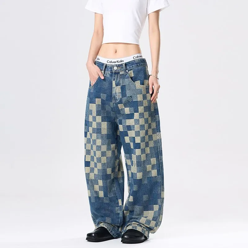 PANDA ADEVIL Jeans Unisex Plaid Blue-1