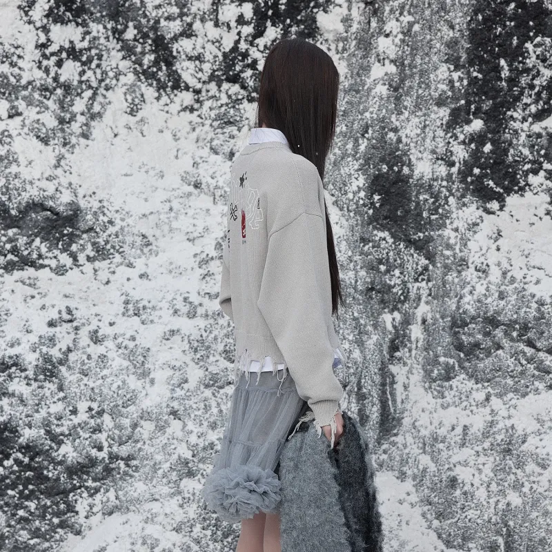 Pop Mart X Revenge Hirono Collaboration Sweaters Unisex Light Gray-4
