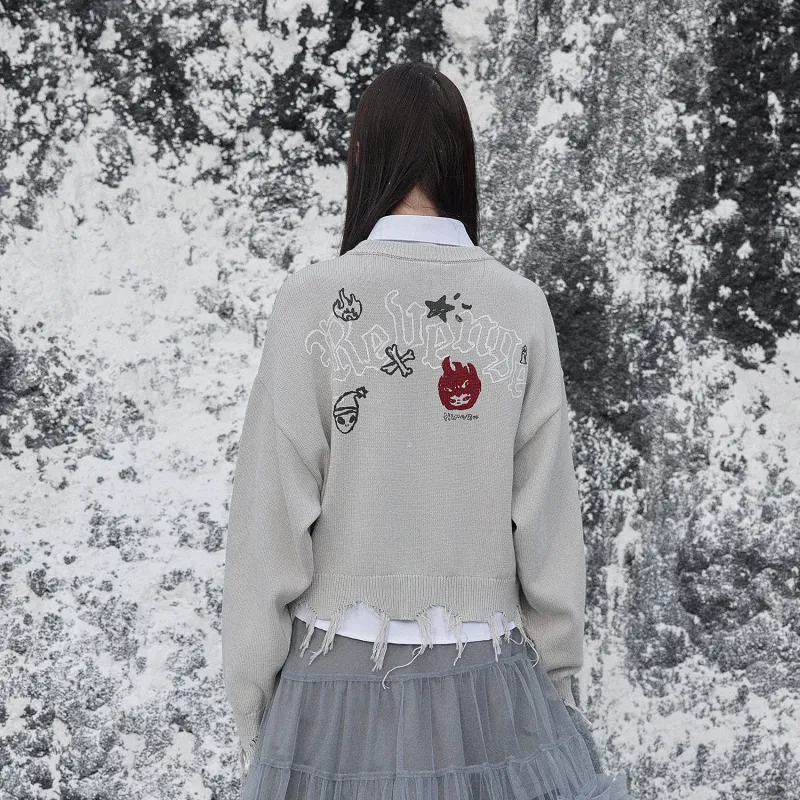 Pop Mart X Revenge Hirono Collaboration Sweaters Unisex Light Gray-3