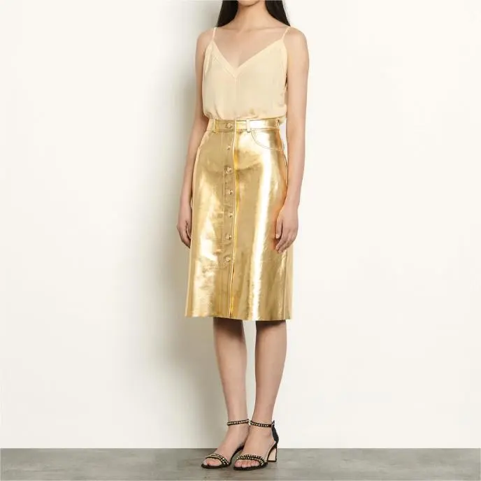 Sandro Leather Short Skirts Women's Gold-1