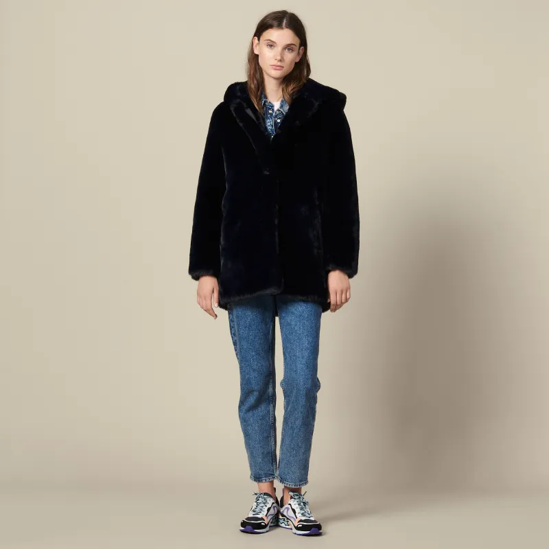Sandro Velvet-feel Coat Women's Dark Blue-1