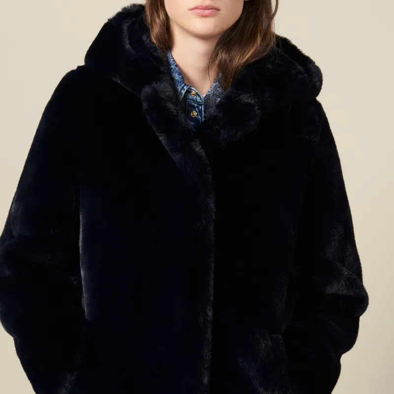 Sandro Velvet-feel Coat Women's Dark Blue-4