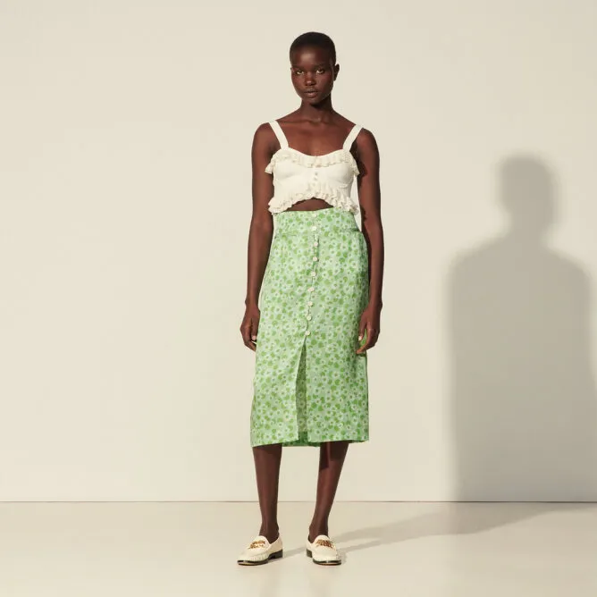Sandro Casual Long Skirt Women's Green-1