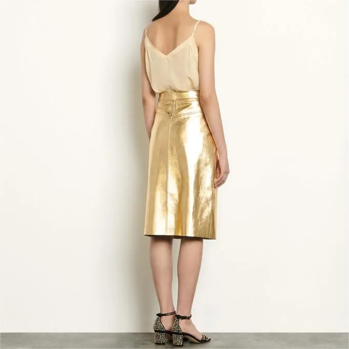 Sandro Leather Short Skirts Women's Gold-3