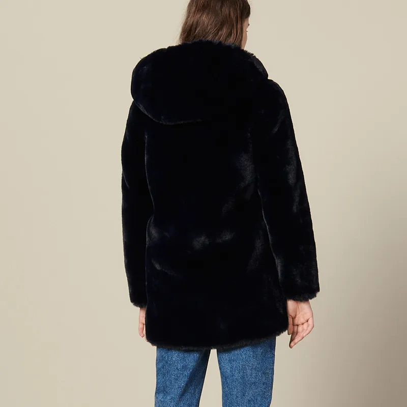 Sandro Velvet-feel Coat Women's Dark Blue-5