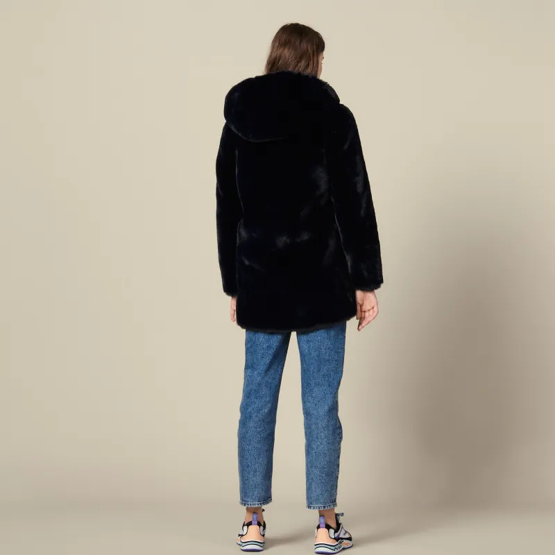 Sandro Velvet-feel Coat Women's Dark Blue-2