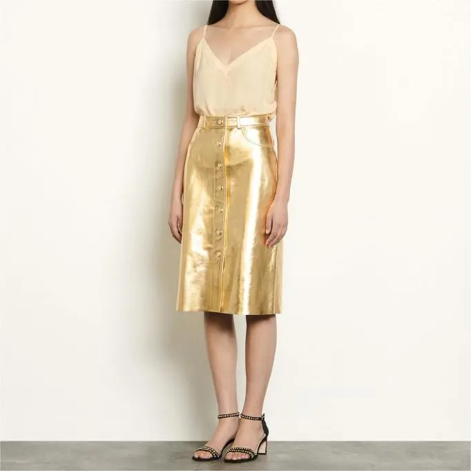 Sandro Leather Short Skirts Women's Gold-2