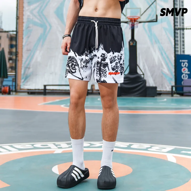 BKCXZICE Sports Shorts Unisex Black White Bleach-3