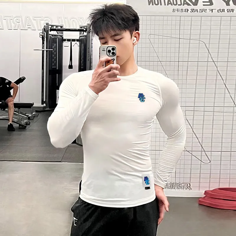 BKCXZICE Training Top Running Fitness Quick Dry Solid Color Versatile Breathable Tight Fit T Shirt Men's White-10