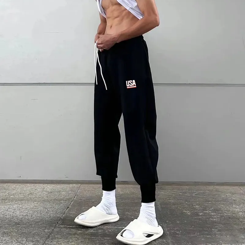 BKCXZICE Running Training Ribbed Elastic Cuff Sweatpants Basketball Loose Fit Drawstring Casual Pants Men's-4