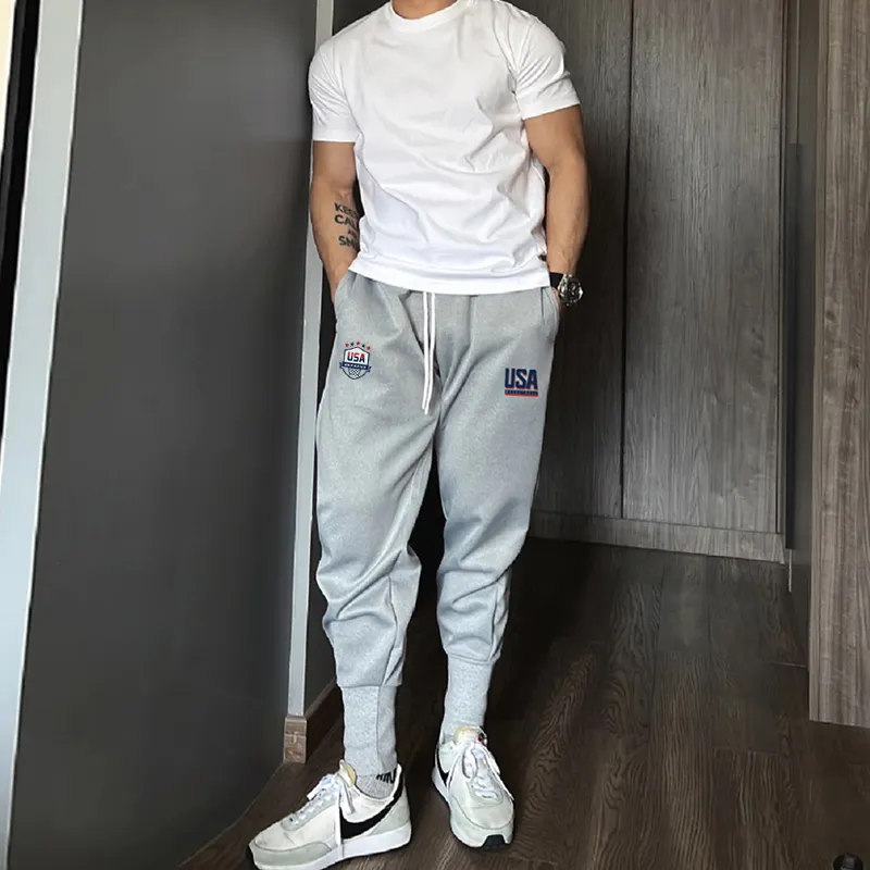 BKCXZICE Running Training Ribbed Elastic Cuff Sweatpants Basketball Loose Fit Drawstring Casual Pants Men's-12