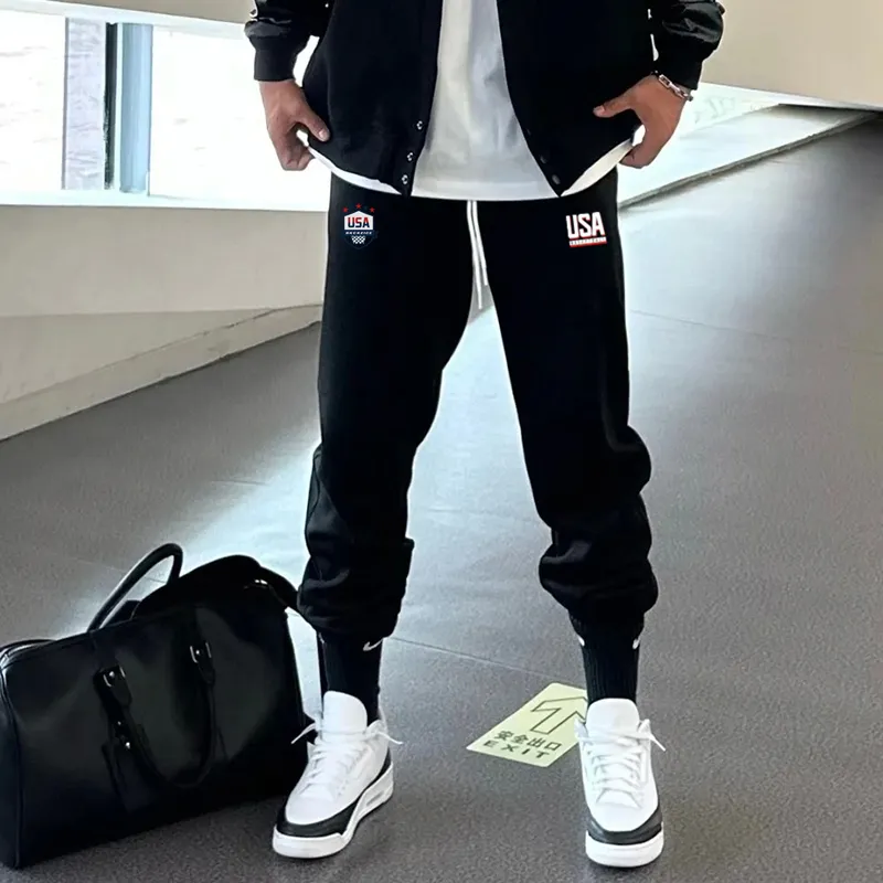 BKCXZICE Running Training Ribbed Elastic Cuff Sweatpants Basketball Loose Fit Drawstring Casual Pants Men's-3