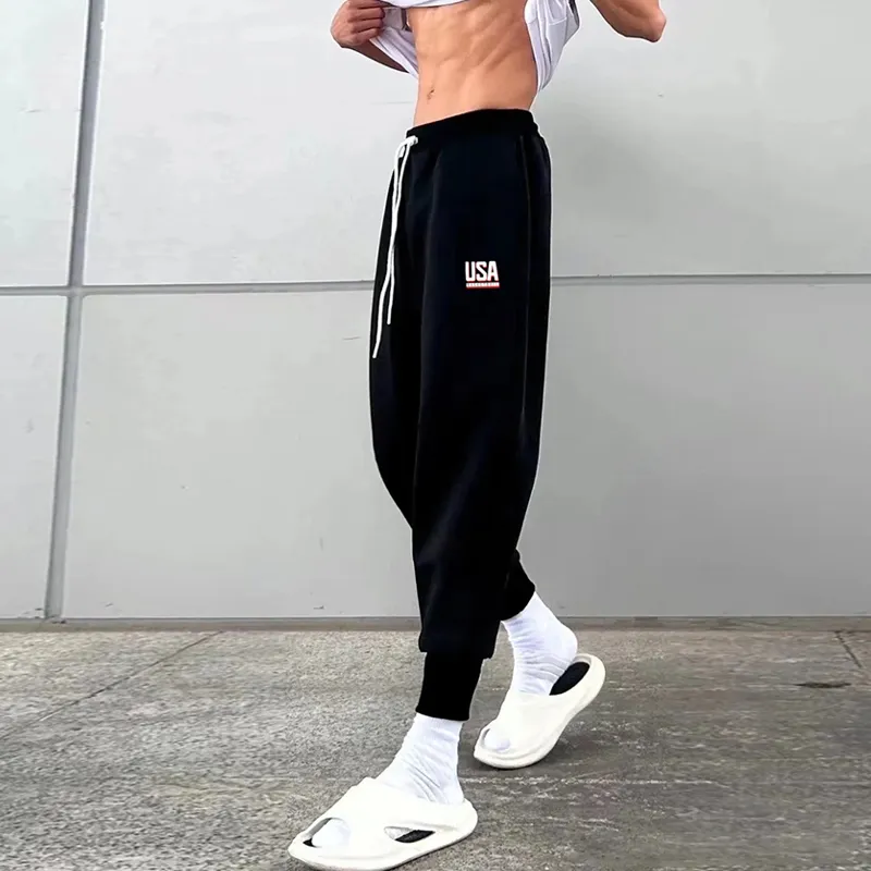 BKCXZICE Running Training Ribbed Elastic Cuff Sweatpants Basketball Loose Fit Drawstring Casual Pants Men's-5