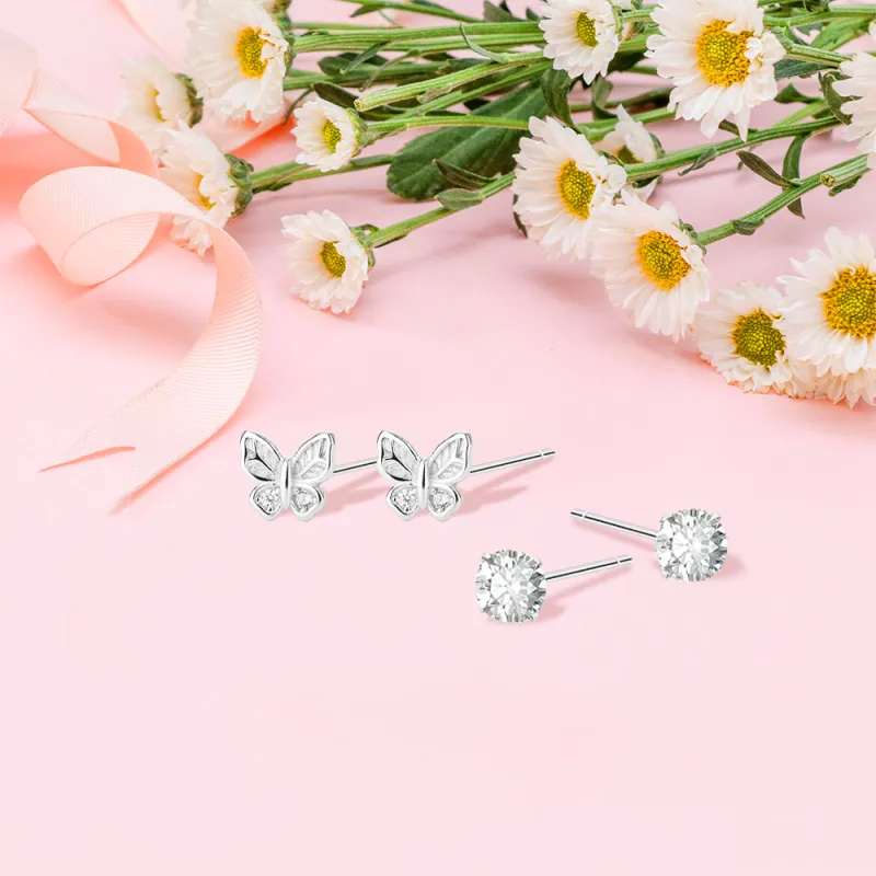 KUMET Sterling Silver Stud Earrings Women's Couple Birthday Anniversary Gift-5