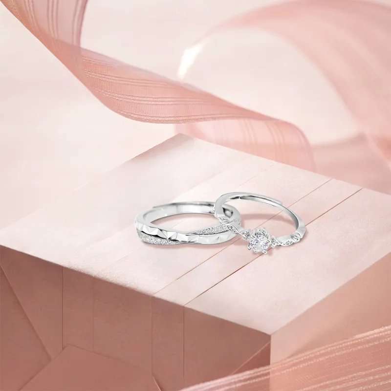 KUMET Sterling Silver Rings Women's Couple Bestie Same Style-4