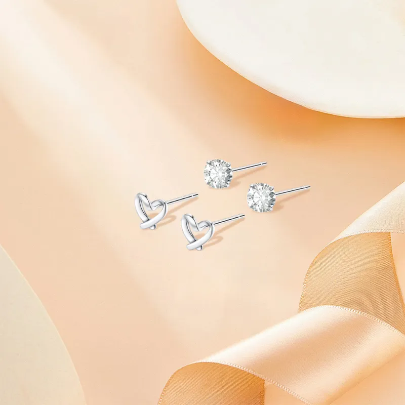 KUMET Sterling Silver Stud Earrings Women's Anniversary For Couples-5