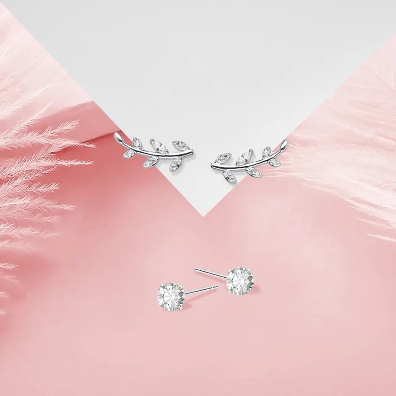 KUMET Sterling Silver Stud Earrings Women's Couple Birthday Gift For Anniversary-5