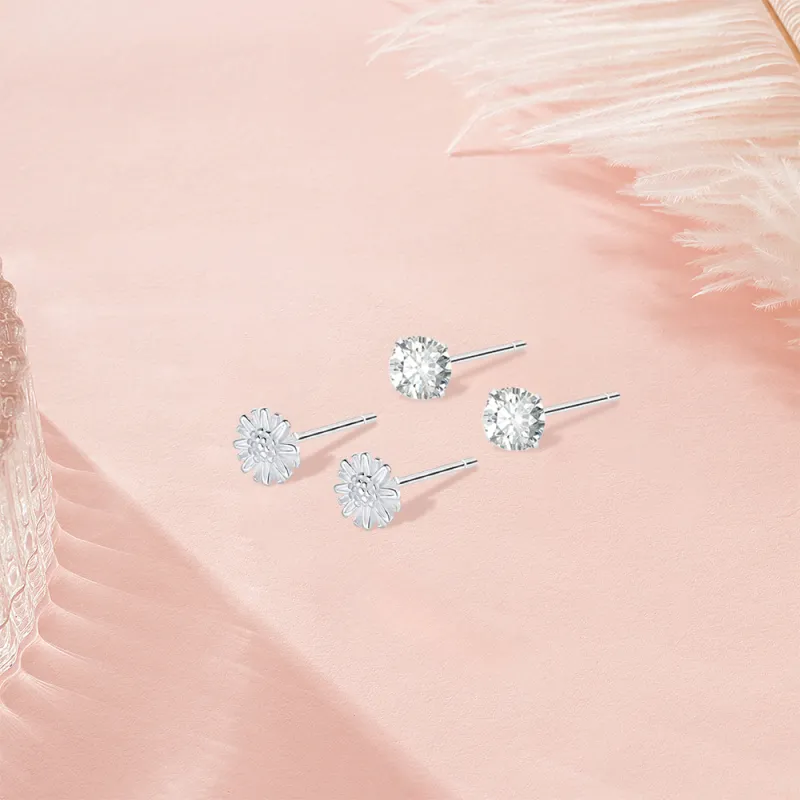 KUMET Sterling Silver Stud Earrings Women's Anniversary For Couples-5