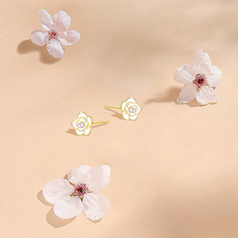 KUMET Shell Pearl Stud Earrings Women's-4
