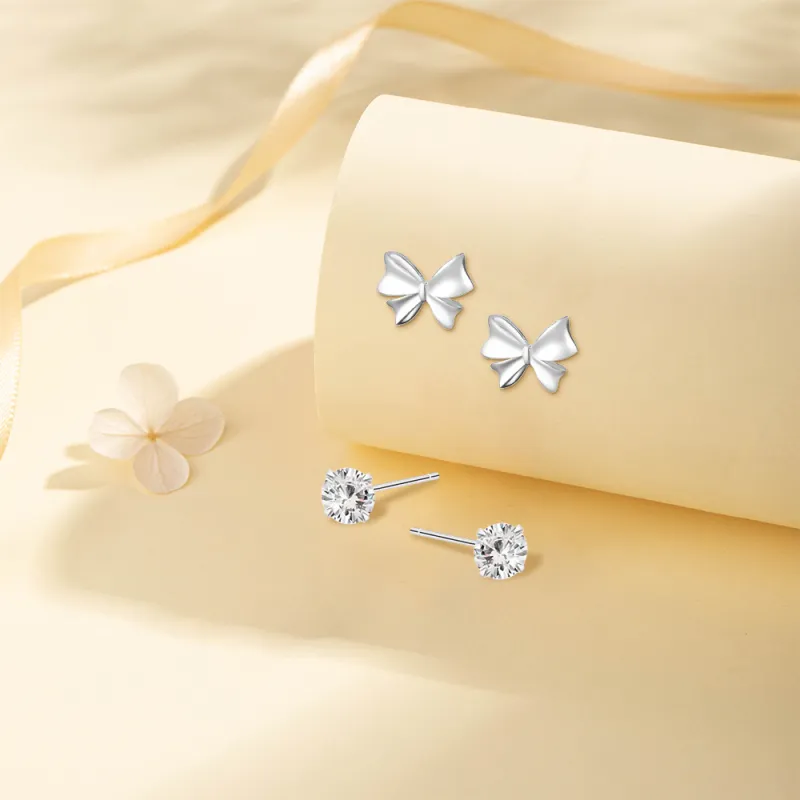 KUMET Sterling Silver Stud Earrings Women's-3
