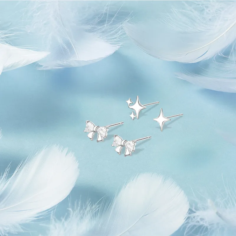 KUMET Sterling Silver Stud Earrings Women's Couple's Anniversary Gift-5