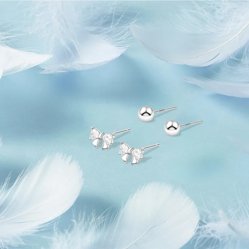 KUMET Sterling Silver Stud Earrings Women's Couple Anniversary Gift-5