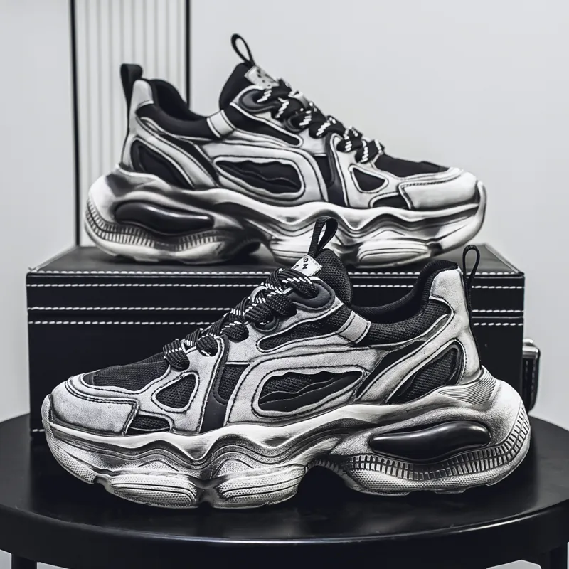 JANECO Slip Resistant, Abrasion Resistant, Breathable Low Top Chunky Sneakers Men's-4