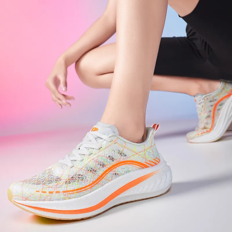 TREEPERI Breathable Coverage Balance Low-Top Carbon Board Marathon Running Shoes Men's Silver Light White-8