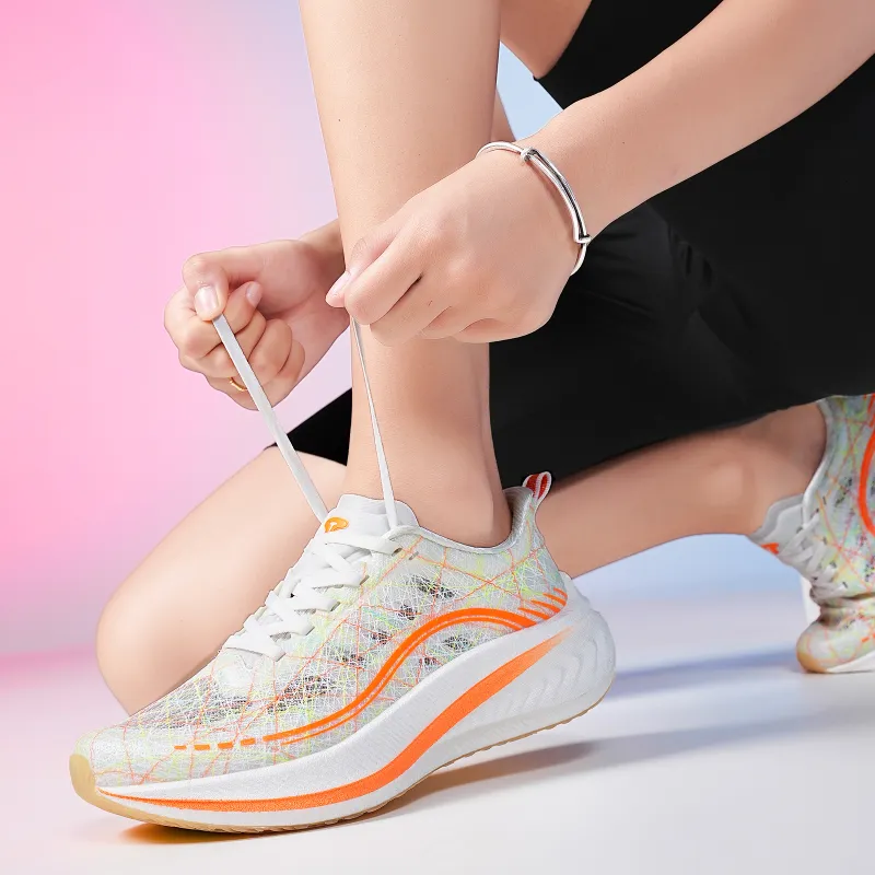 TREEPERI Breathable Coverage Balance Low-Top Carbon Board Marathon Running Shoes Men's Silver Light White-9