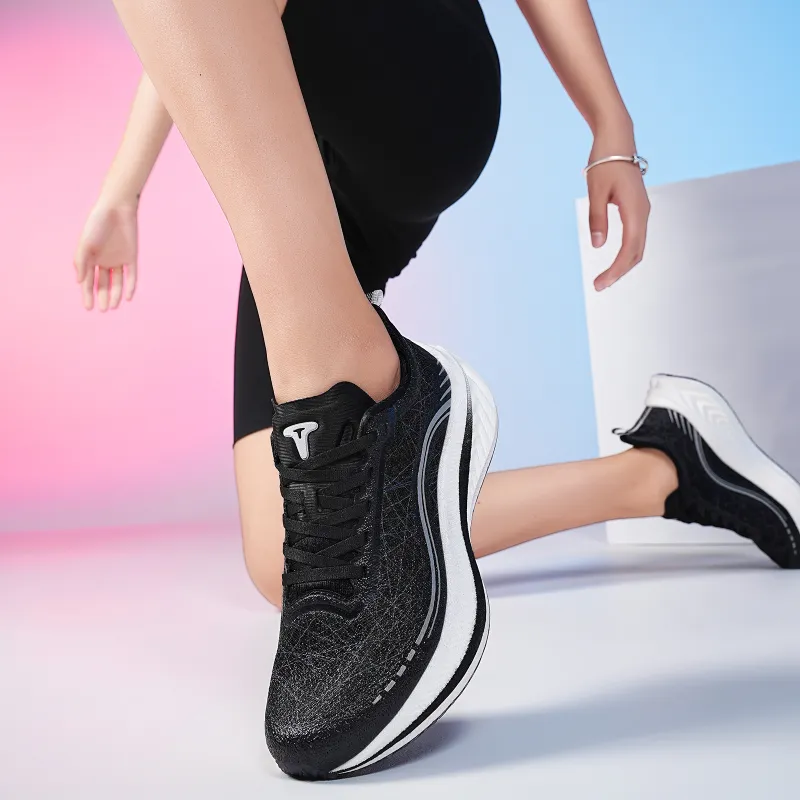 TREEPERI Low Top Carbon Plate Casual Marathon Training Sprint Running Shoes Unisex Cosmic Black-9