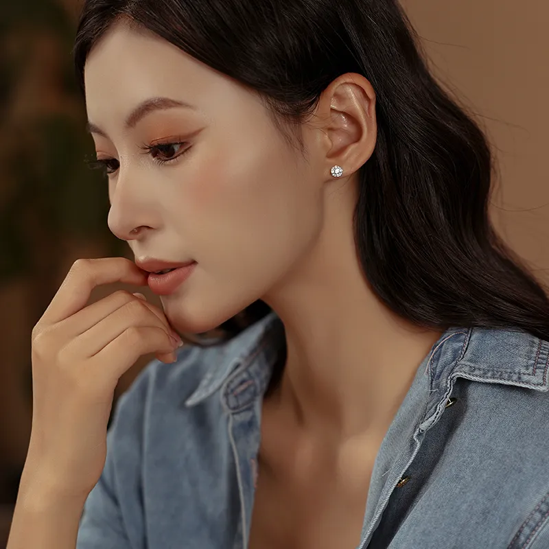 Silver Stud Earrings Women's-5