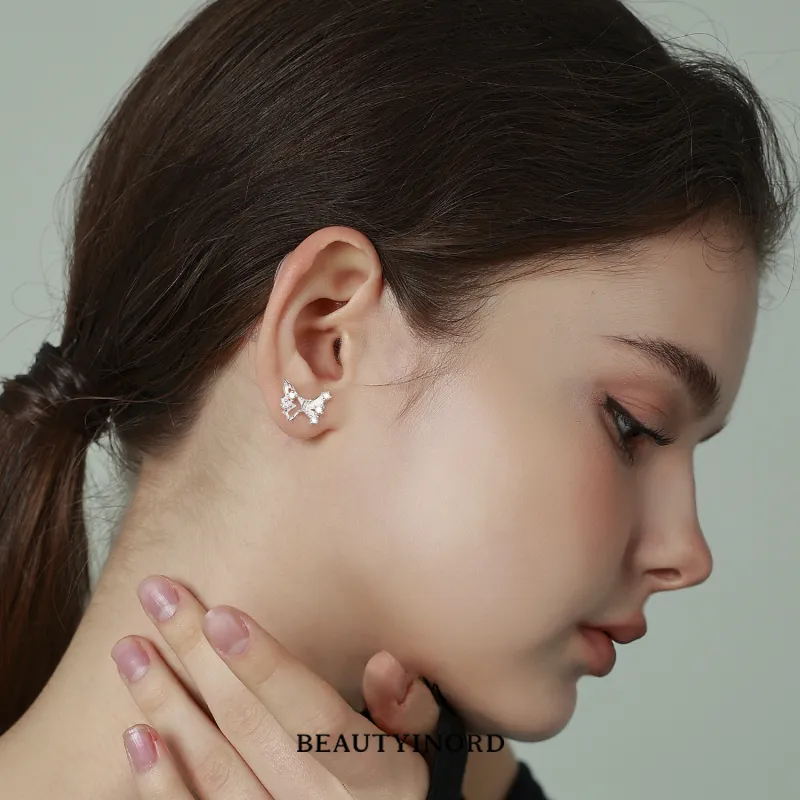 Silver S999 Fine Silver Stud Earrings Women's-3