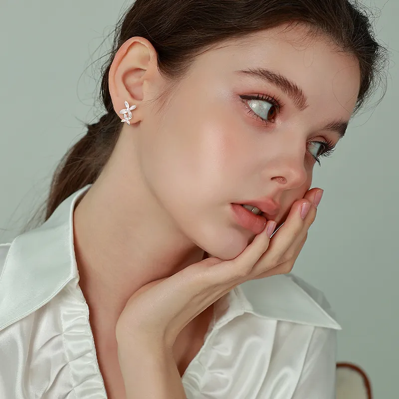 Silver 925 Sterling Silver Stud Earrings Women's-4