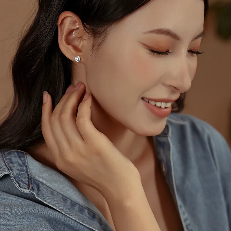 Silver Stud Earrings Women's-4