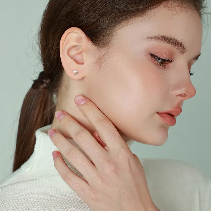 Silver 925 Sterling Silver Stud Earrings Women's-4