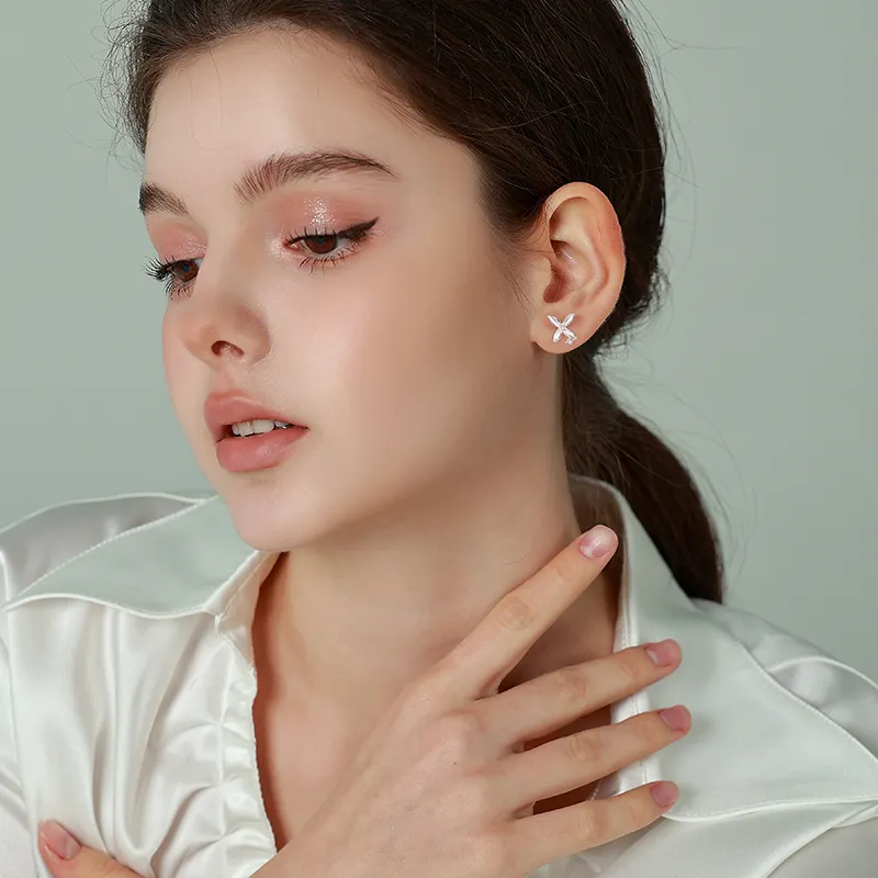Silver 925 Sterling Silver Stud Earrings Women's-1