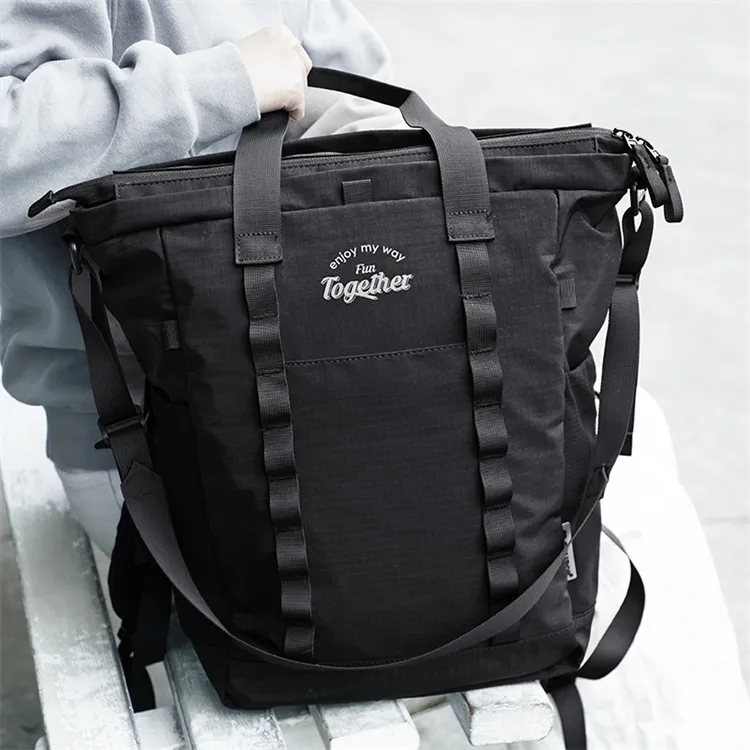 M Square Nylon Backpack Unisex Black/Beige-5