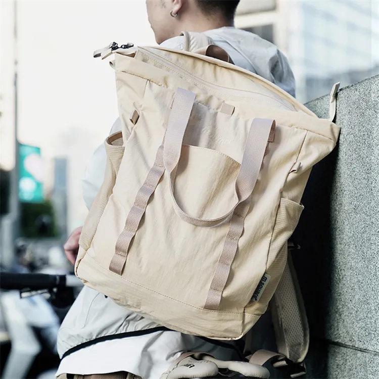 M Square Nylon Backpack Unisex Black/Beige-7