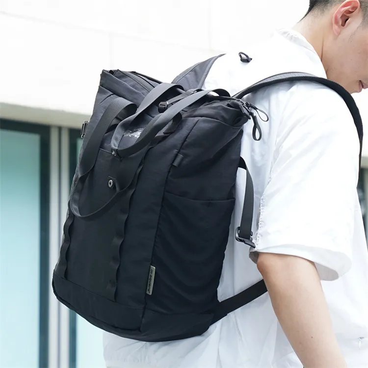 M Square Nylon Backpack Unisex Black/Beige-1