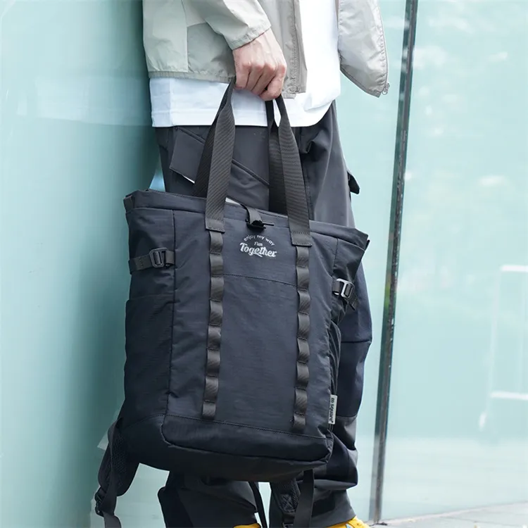 M Square Nylon Backpack Unisex Black/Beige-4