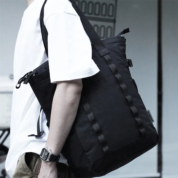 M Square Nylon Backpack Unisex Black/Beige-3