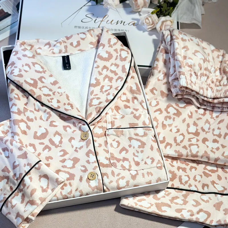 Slimma Pajama Set Women's Pink Leopard Print-4