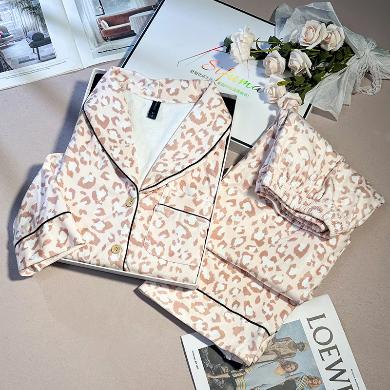 Slimma Pajama Set Women's Pink Leopard Print-3