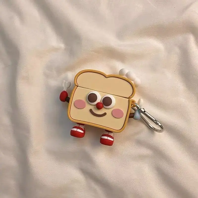 Beams Compatibility Airpods4/3/Pro/Pro2 Silicone Cute 3D Effect Toast Puffy Apple Headphone Cases-1