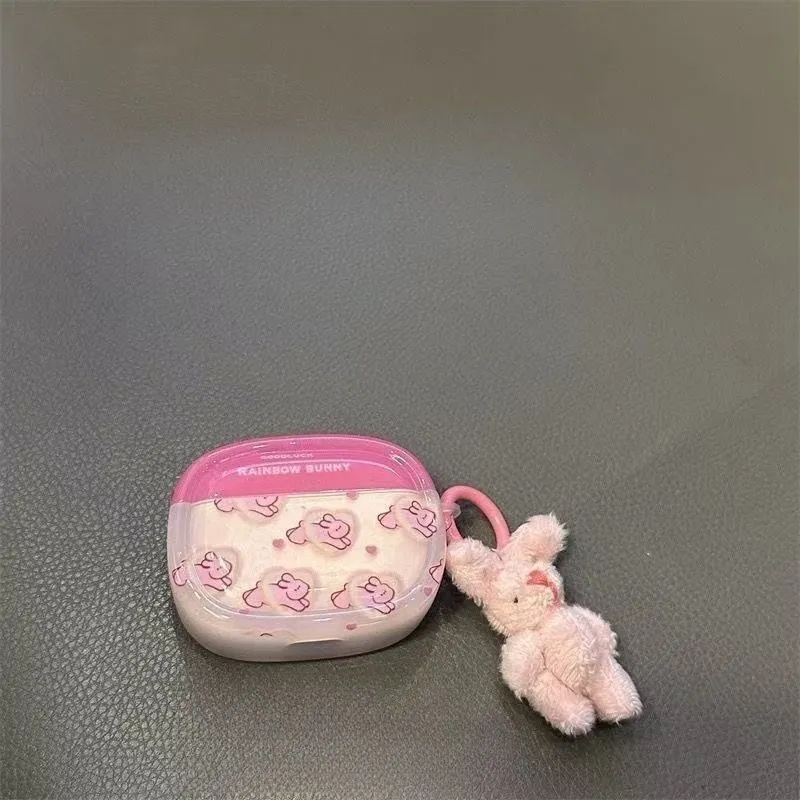 Beams Compatibility Airpods3/Pro/Pro2 TPU Ins Niche Girlish Pink Heart Bunny Headphone Cases-1