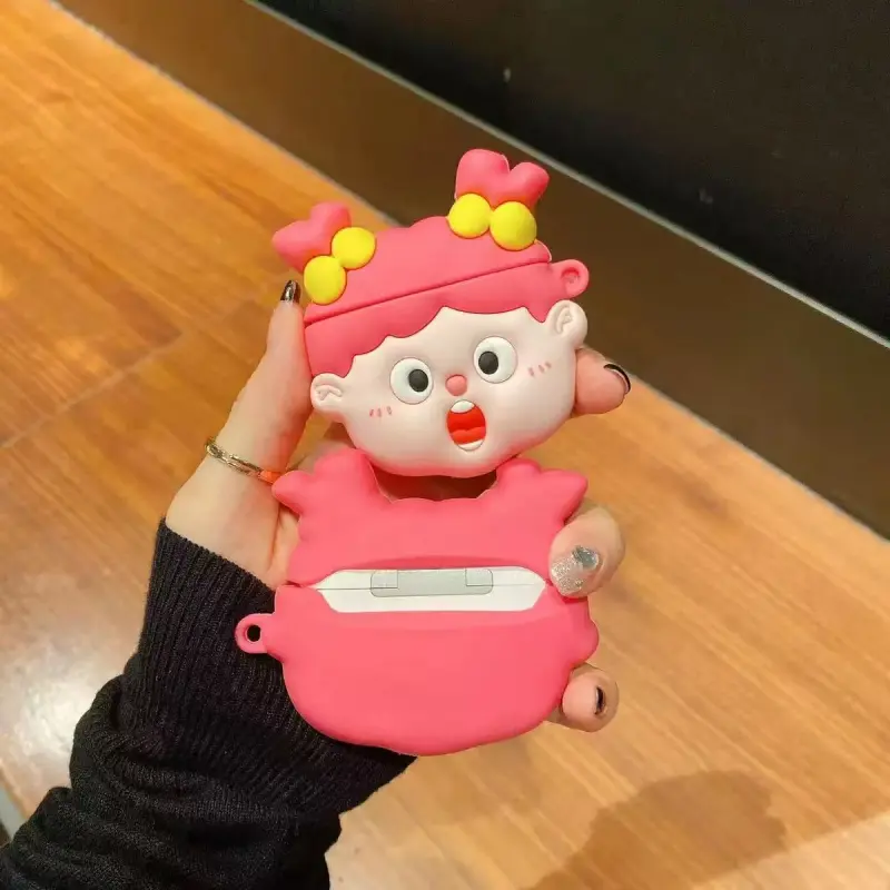 Beams Compatibility Airpods4/3/Pro/Pro2 Silicone Cartoon Cute Girly Pink Hair Girl Headphone Cases-4