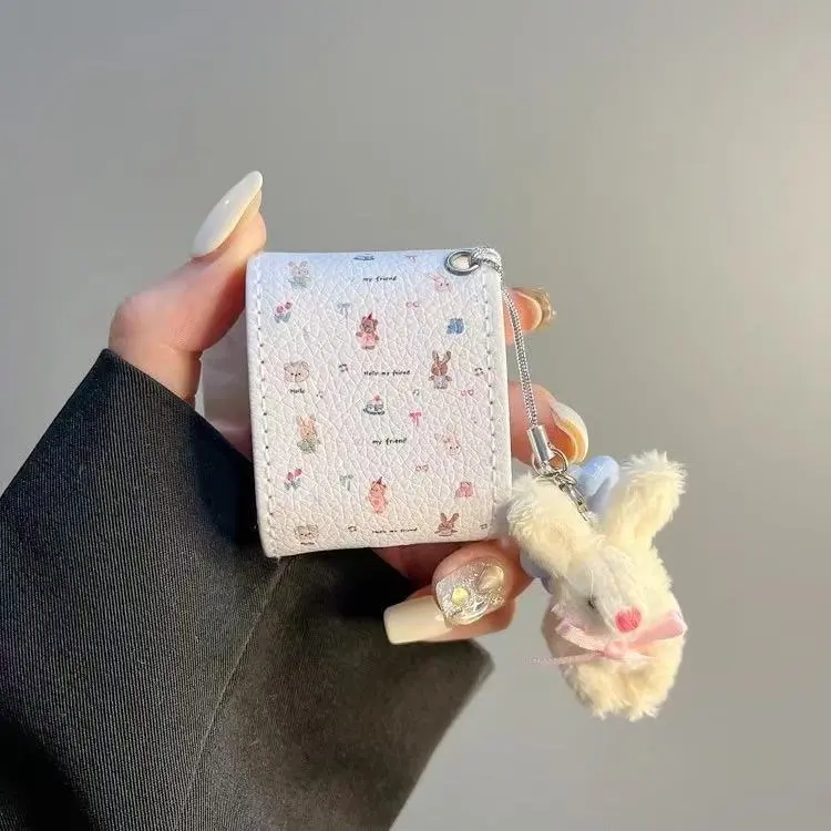 Beams Compatibility Airpods4/3/Pro/Pro2 Leather Ins Cute Cartoon Leather Plaid Rabbit Bear Headphone Cases-11