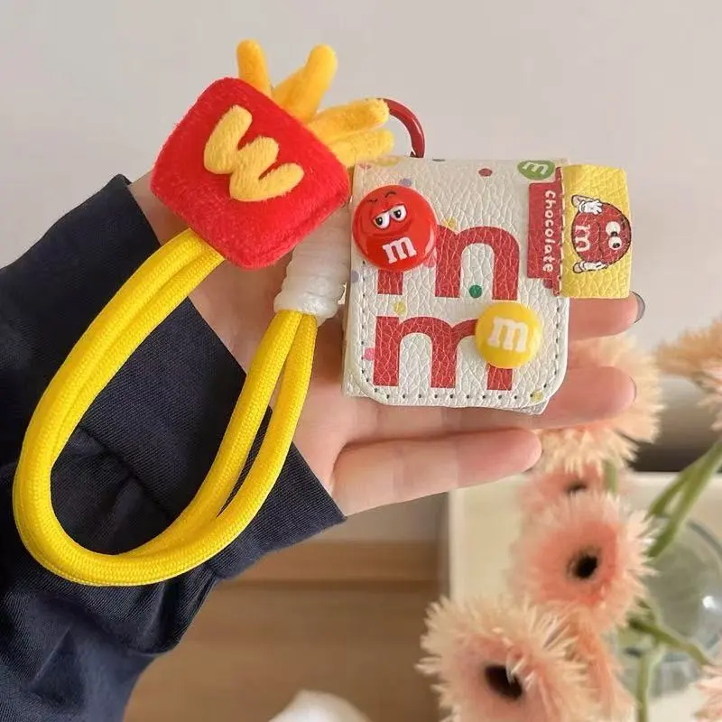 Beams Compatibility Airpods4/3/Pro/Pro2 Leather Three Dimensional M Bean Fun Fries Lanyard Headphone Cases-1