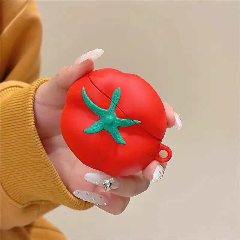Beams Compatibility Airpods4/3/Pro/Pro2 Silicone Individual Creative Red Tomato Headphone Cases-1