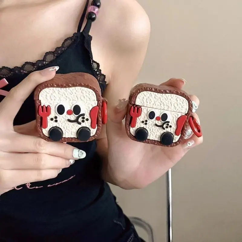 Beams Compatibility Airpods4/3/Pro/Pro2 TPU Ins Cartoon Toast Puffy Character Bluetooth Earphone Case Headphone Cases-1